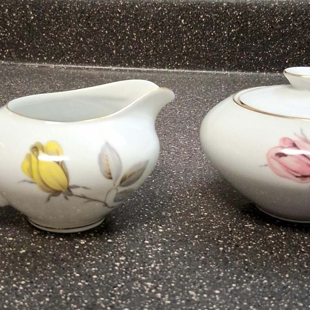 Thomas Germany Porcelain Creamer and Sugar Bowl Set Floral